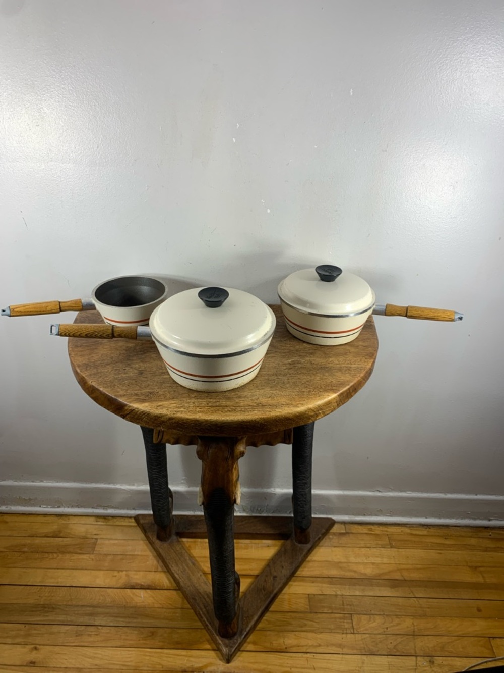 Vintage 70s west bend super health elite light saucepans with stripes